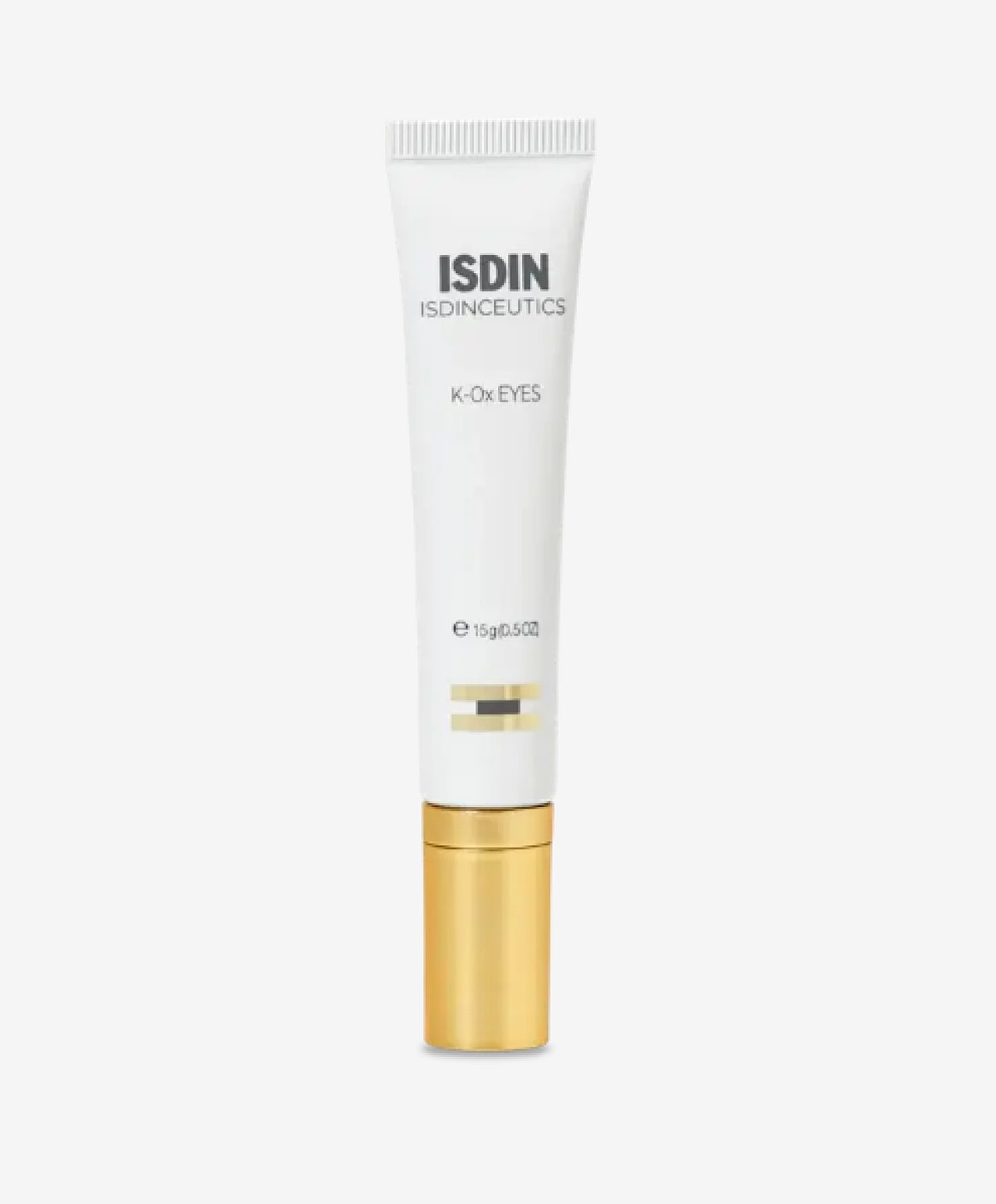 Eye cream tube with gold details.