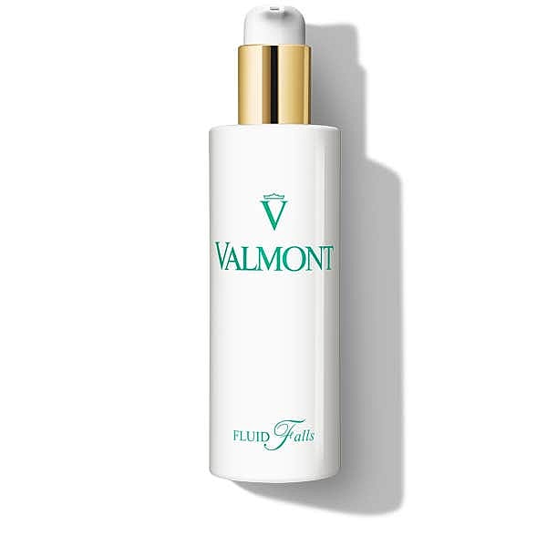Valmont Fluid Falls skincare product in white bottle