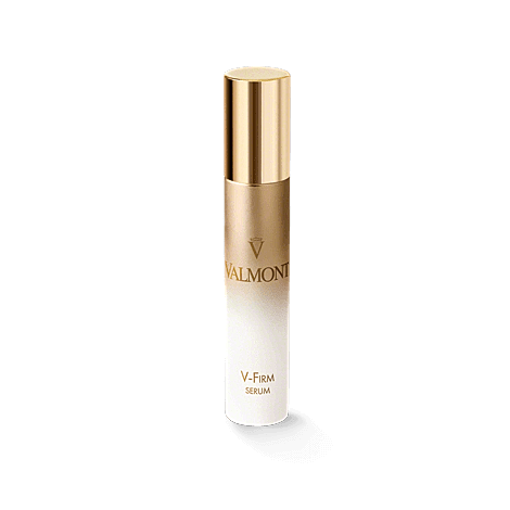 Valmont V-Firm serum bottle with gold lid.