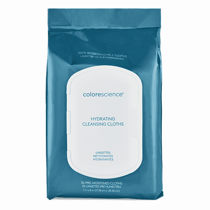 Hydrating cleansing cloths in biodegradable packaging.