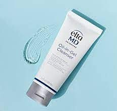 Elta MD oil-in-gel cleanser on blue background.